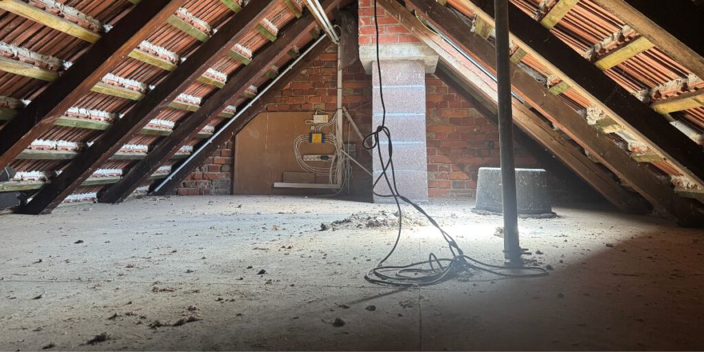 Begehbare, gedämmte oberste Geschossdecke mit Sparren in einem unausgebauten Dachboden
